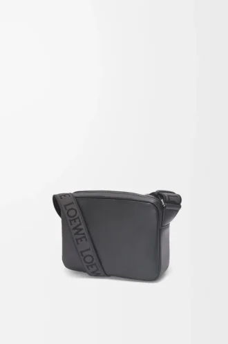 Borsa Military Messenger XS in morbida pelle di vitello liscia e jacquard Nero