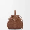 Borsa Mini Diamond Round Basket in pelle di vitello Dark Tan