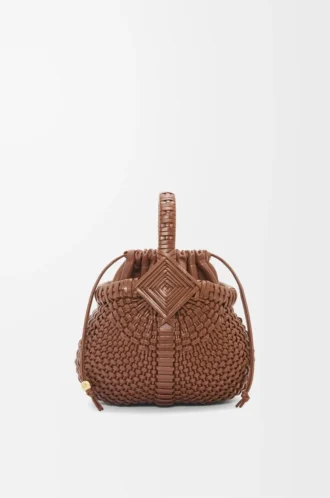 Borsa Mini Diamond Round Basket in pelle di vitello Dark Tan Borsa Mini Diamond Round Basket in pelle di vitello Dark Tan