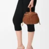 Borsa Mini Diamond Round Basket in pelle di vitello Dark Tan