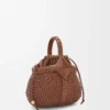 Borsa Mini Diamond Round Basket in pelle di vitello Dark Tan