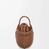 Borsa Mini Diamond Round Basket in pelle di vitello Dark Tan
