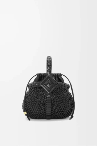 Borsa Mini Diamond Round Basket in pelle di vitello Nero Borsa Mini Diamond Round Basket in pelle di vitello Nero