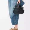Borsa Mini Diamond Round Basket in pelle di vitello Nero