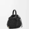 Borsa Mini Diamond Round Basket in pelle di vitello Nero