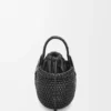 Borsa Mini Diamond Round Basket in pelle di vitello Nero
