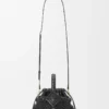 Borsa Mini Diamond Round Basket in pelle di vitello Nero