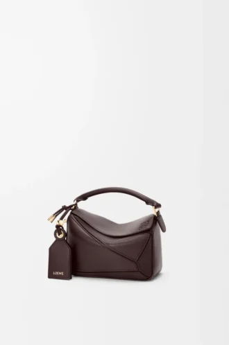 Borsa Mini Featherlight Puzzle in pelle di agnello nappa marrone scuro