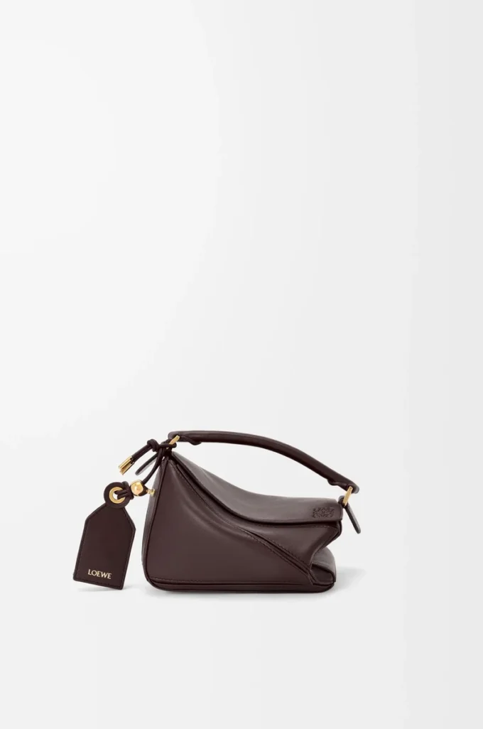 Borsa Mini Featherlight Puzzle in pelle di agnello nappa marrone scuro