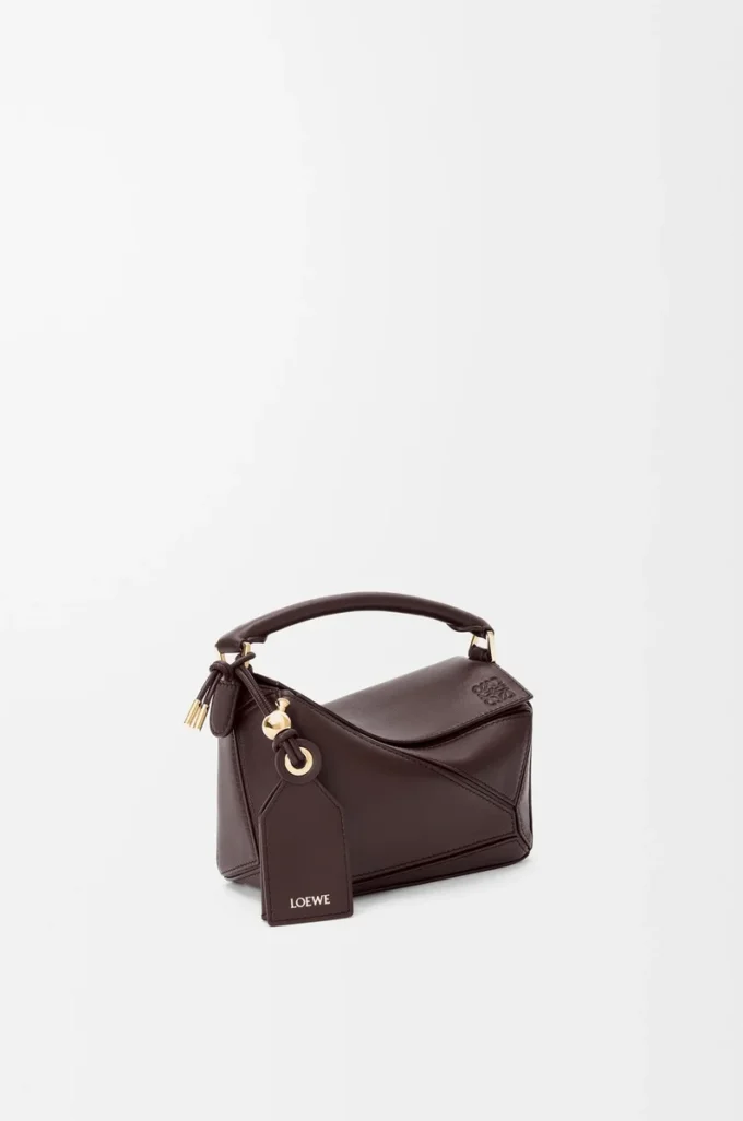 Borsa Mini Featherlight Puzzle in pelle di agnello nappa marrone scuro