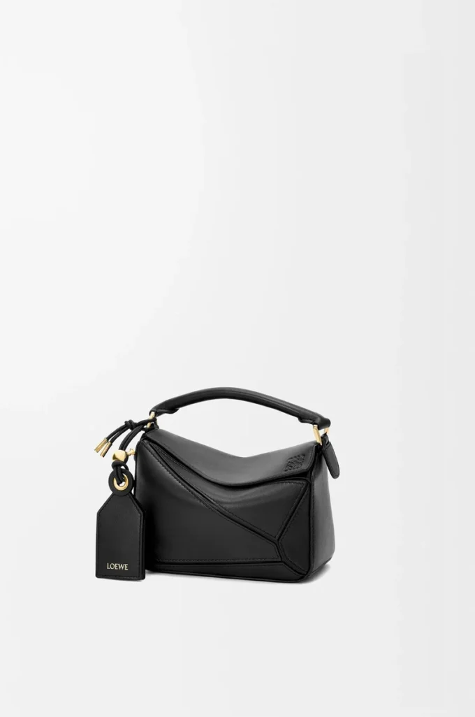 Borsa Mini Featherlight Puzzle in pelle di agnello nappa nera