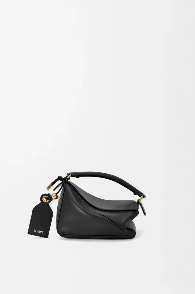 Borsa Mini Featherlight Puzzle in pelle di agnello nappa nera