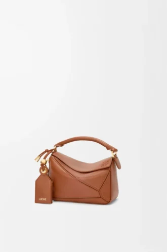 Borsa Mini Featherlight Puzzle in pelle di agnello nappa Pecan