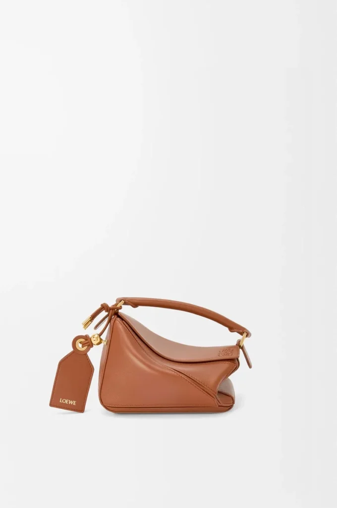 Borsa Mini Featherlight Puzzle in pelle di agnello nappa Pecan