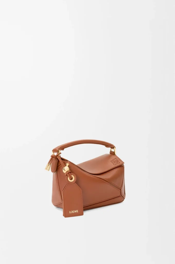 Borsa Mini Featherlight Puzzle in pelle di agnello nappa Pecan