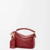 Borsa Mini Featherlight Puzzle in pelle di agnello nappa rosso bruciato