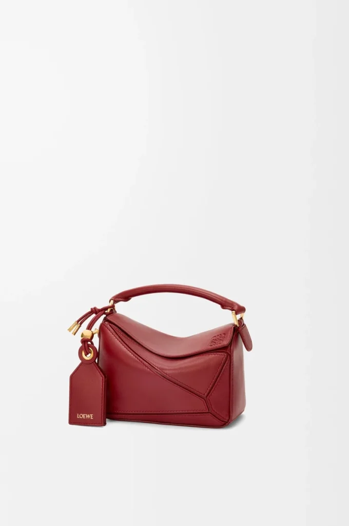 Borsa Mini Featherlight Puzzle in pelle di agnello nappa rosso bruciato
