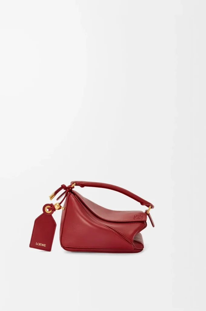 Borsa Mini Featherlight Puzzle in pelle di agnello nappa rosso bruciato