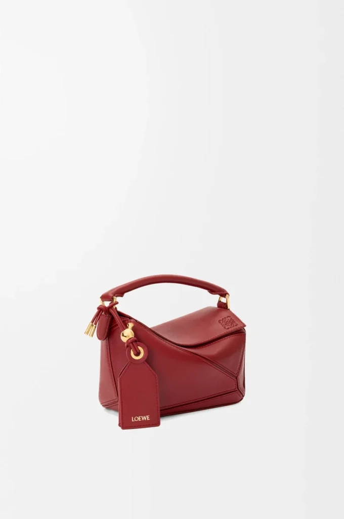 Borsa Mini Featherlight Puzzle in pelle di agnello nappa rosso bruciato