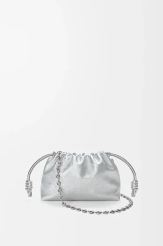 Borsa Mini Flamenco in pelle di vitello stampata moiré Argento