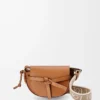 Borsa Mini Gate Dual in morbida pelle di vitello e jacquard marrone chiaro Borsa Mini Gate Dual in morbida pelle di vitello e jacquard marrone chiaro