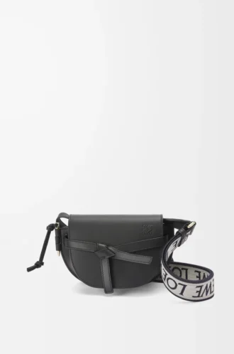 Borsa Mini Gate Dual in morbida pelle di vitello e jacquard nero