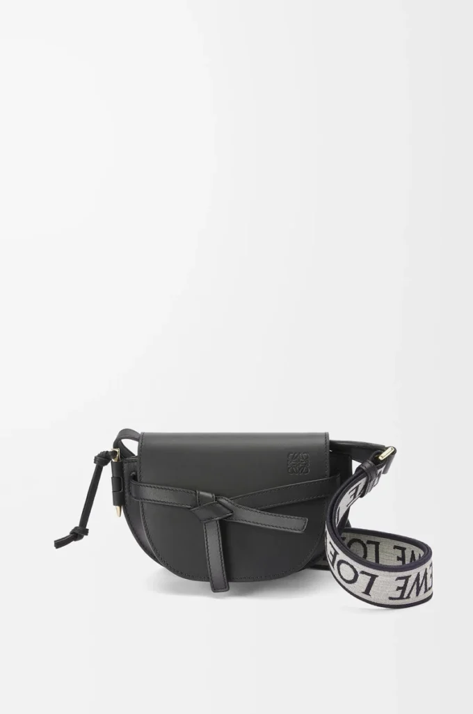 Borsa Mini Gate Dual in morbida pelle di vitello e jacquard nero