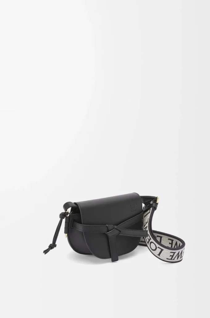 Borsa Mini Gate Dual in morbida pelle di vitello e jacquard nero