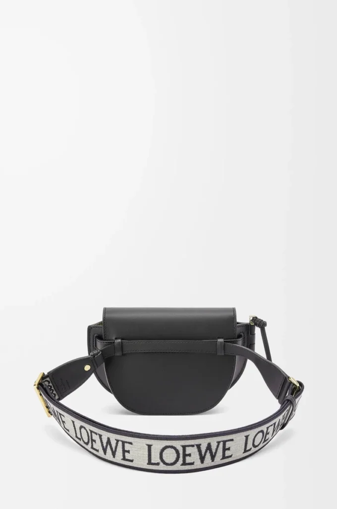Borsa Mini Gate Dual in morbida pelle di vitello e jacquard nero