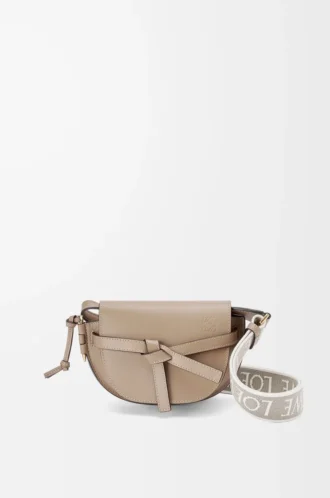 Borsa Mini Gate Dual in morbida pelle di vitello e jacquard Sand