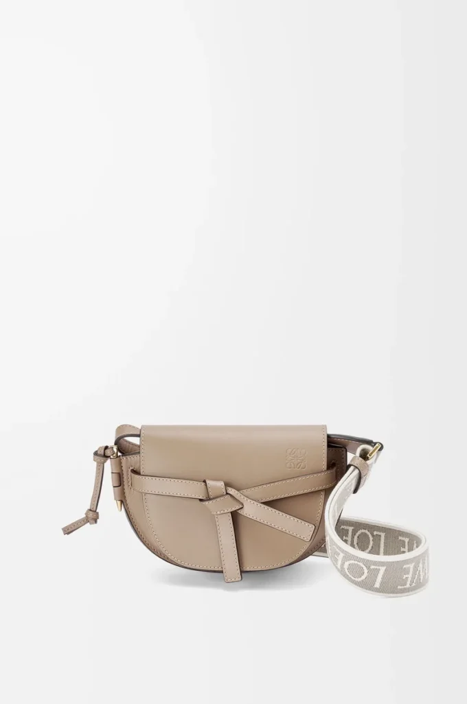 Borsa Mini Gate Dual in morbida pelle di vitello e jacquard Sand