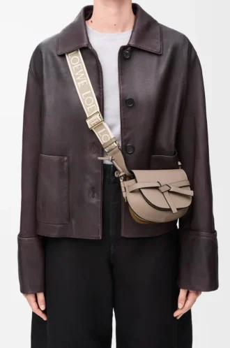 Borsa Mini Gate Dual in morbida pelle di vitello e jacquard Sand