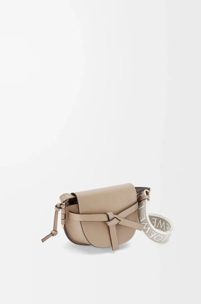 Borsa Mini Gate Dual in morbida pelle di vitello e jacquard Sand