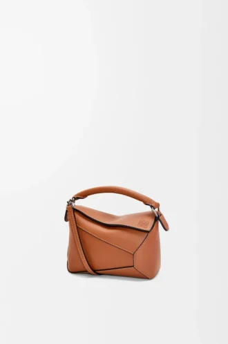 Borsa Mini Puzzle Edge in classica pelle di vitello Tan
