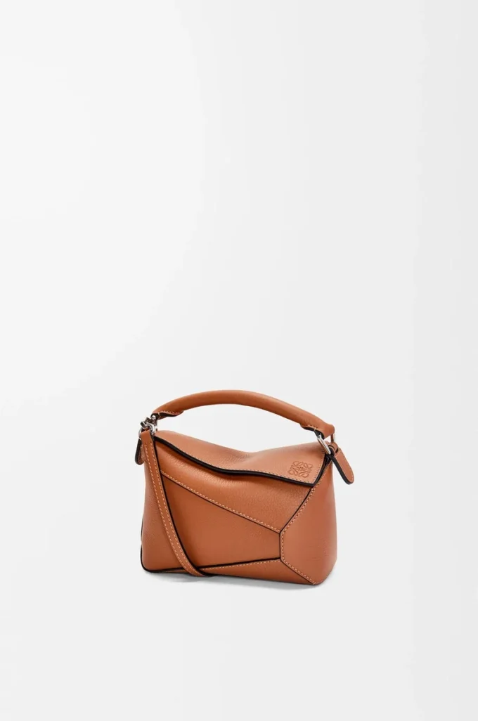 Borsa Mini Puzzle Edge in classica pelle di vitello Tan