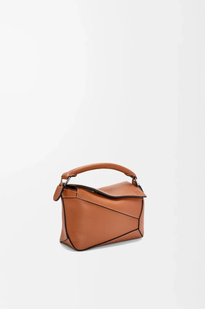 Borsa Mini Puzzle Edge in classica pelle di vitello Tan