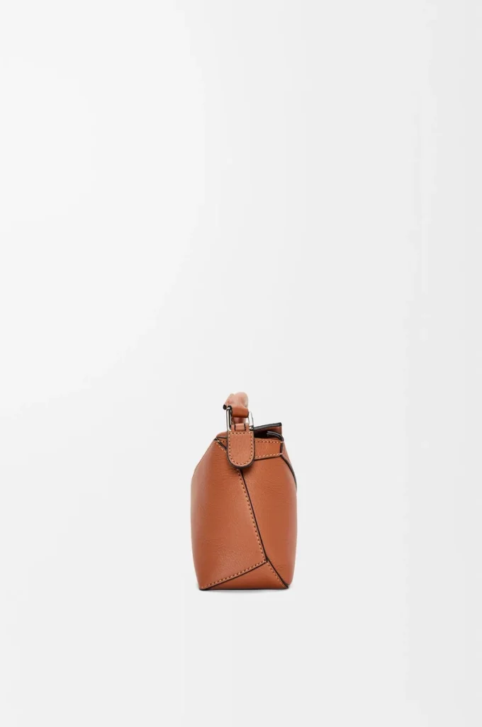 Borsa Mini Puzzle Edge in classica pelle di vitello Tan
