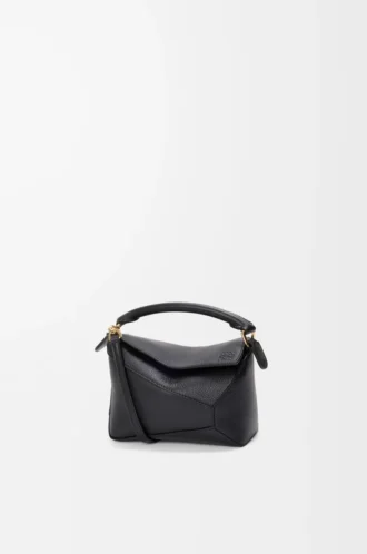 Borsa Mini Puzzle Edge in morbida pelle di vitello martellata Black