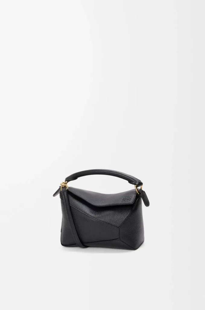 Borsa Mini Puzzle Edge in morbida pelle di vitello martellata Black