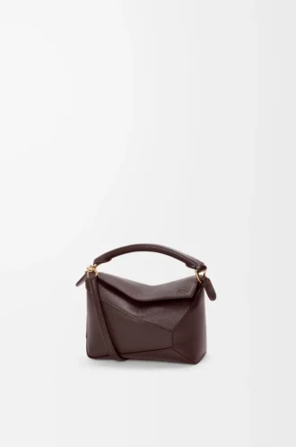 Borsa Mini Puzzle Edge in morbida pelle di vitello martellata Dark Chestnut