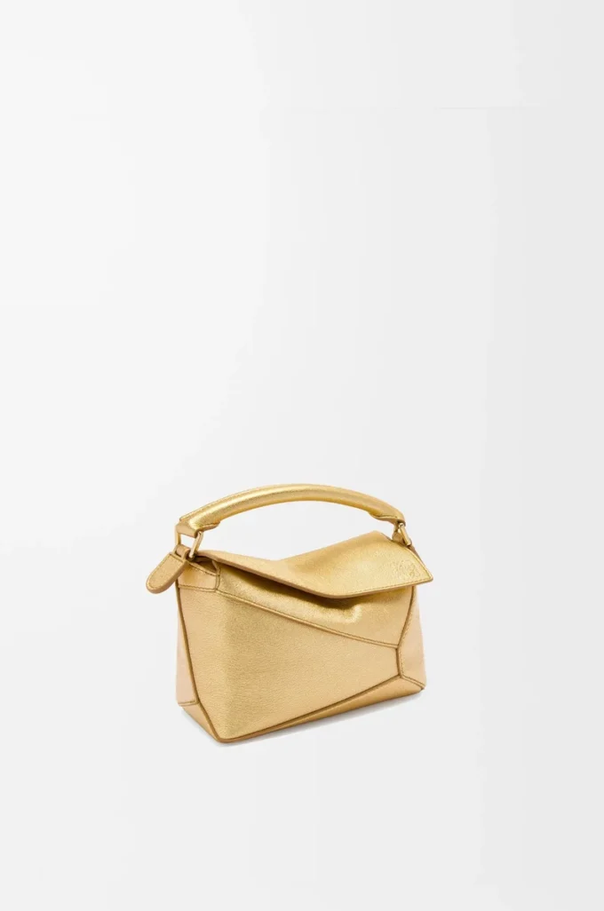 Borsa Mini Puzzle Edge in pelle di agnello laminata Gold Borsa Mini Puzzle Edge in pelle di agnello laminata Gold