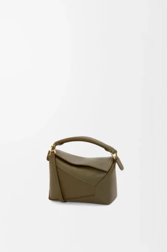 Borsa Mini Puzzle Edge in pelle di vitello classica Dark Khaki