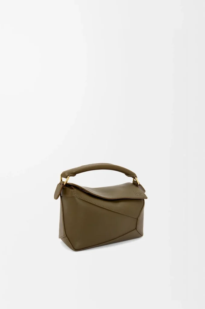 Borsa Mini Puzzle Edge in pelle di vitello classica Dark Khaki