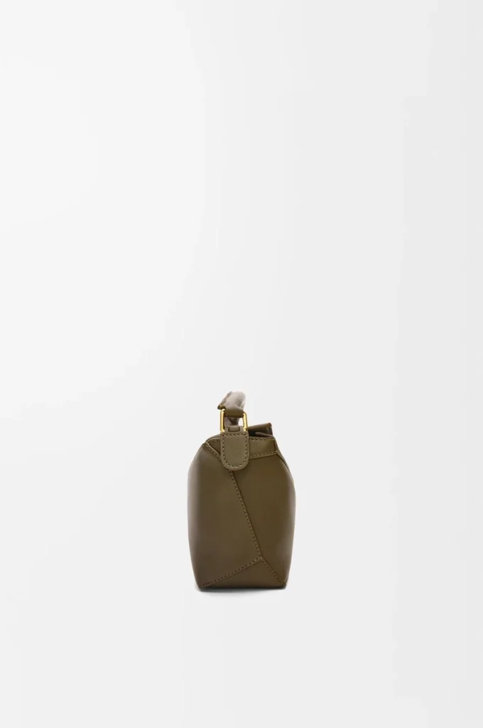 Borsa Mini Puzzle Edge in pelle di vitello classica Dark Khaki