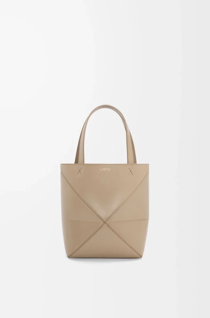 Borsa Mini Puzzle Fold in pelle di vitello lucida color sabbia Borsa Mini Puzzle Fold in pelle di vitello lucida color sabbia