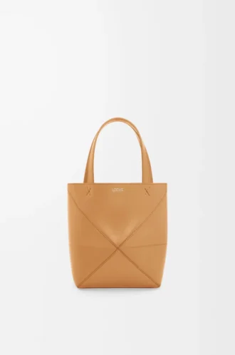 Borsa Mini Puzzle Fold in pelle di vitello lucida Warm Desert