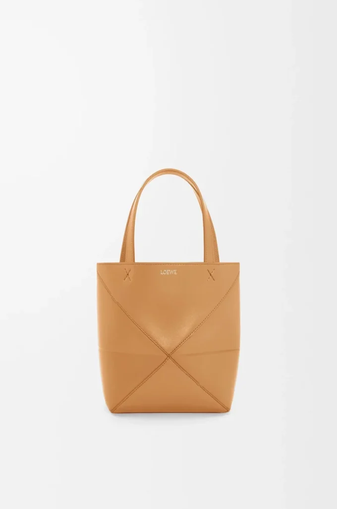 Borsa Mini Puzzle Fold in pelle di vitello lucida Warm Desert