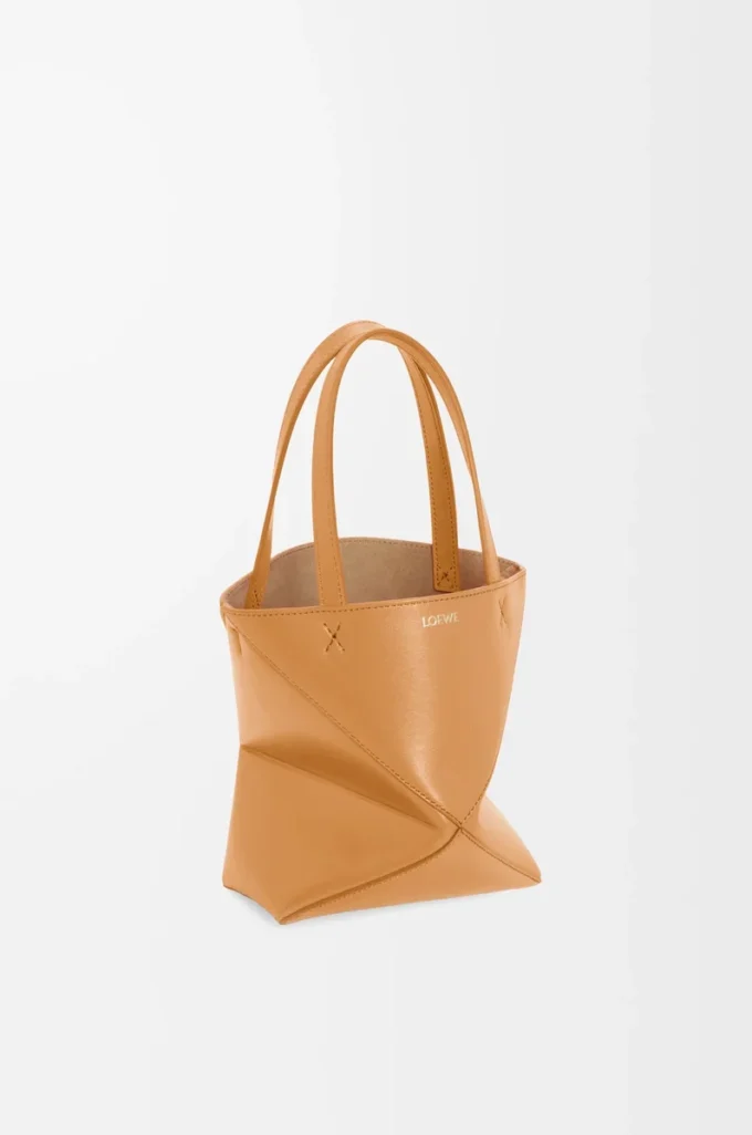Borsa Mini Puzzle Fold in pelle di vitello lucida Warm Desert