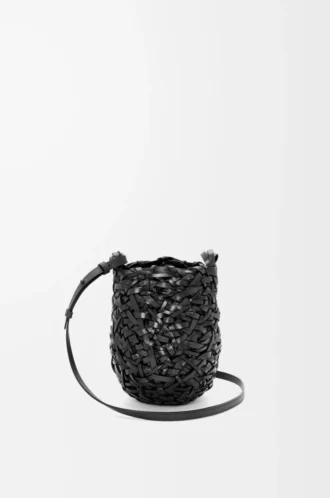 Borsa Nest Basket piccola in pelle di vitello nera Borsa Nest Basket piccola in pelle di vitello nera