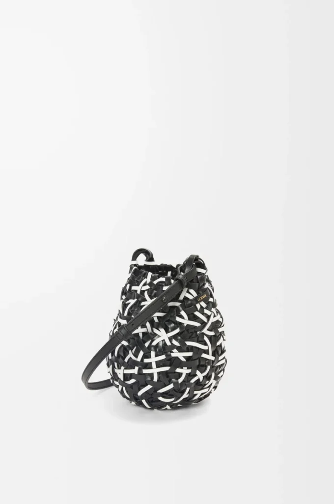 Borsa Nest Basket piccola in pelle di vitello Nero/Bianco